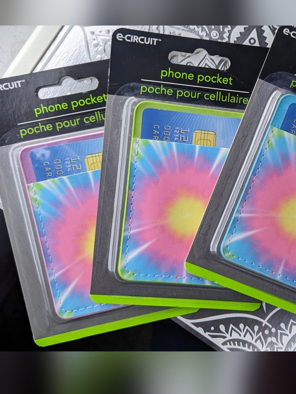 e-Circuit Tie-Dye Phone Pocket Card Holder, Multicolor Universal - Pack Of Three